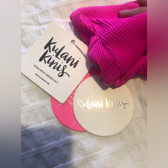 NWT Kulani Kini Flamingo hot Pink Ribbed Bikini size Large - Picture 5 of 13